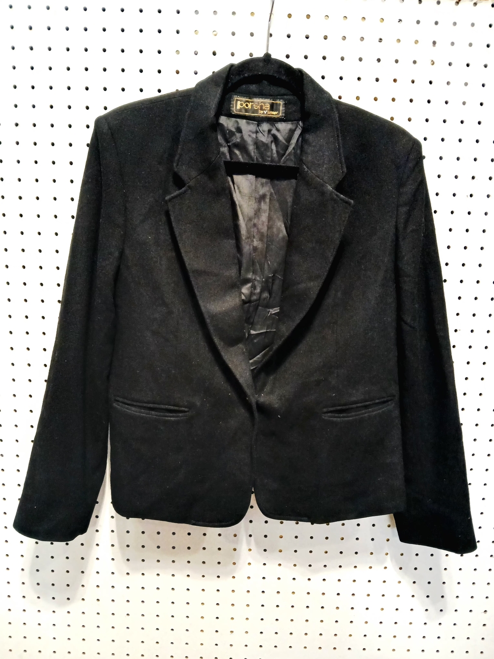 Vintage Porsha By Winer Black Wool Single-Button Blazer Jacket View 3